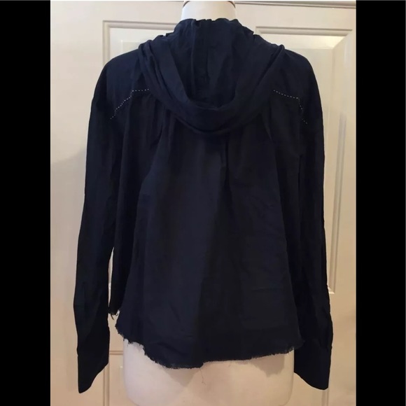 Free people hooded cotton shirt top blouse relaxed fit navy S - Picture 8 of 12